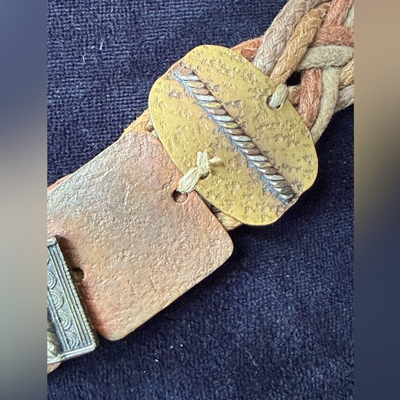 Baer,SF artisan belt 4 color woven braided jute, copper, brass, silvertone metal - Picture 6 of 14